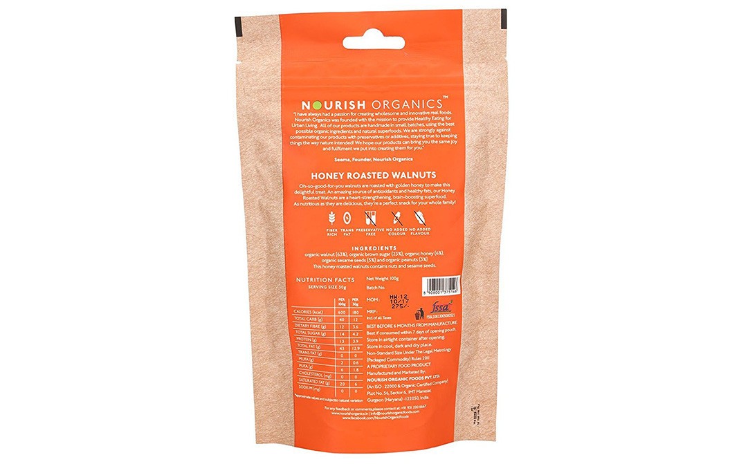 Nourish Organics Honey Roasted Walnuts    Pack  100 grams